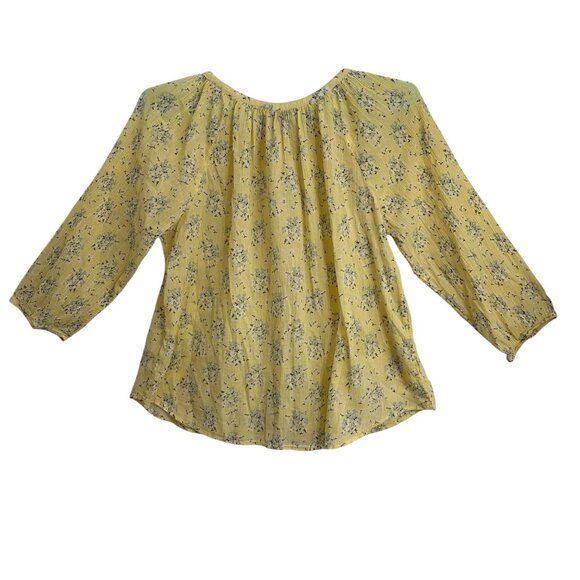 Chaps Yellow Floral Womens 3/4 Sleeve Button Up Top XXL 100% Cotton Boho Peasant - Picture 2 of 10